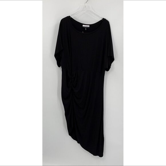 Eloquii Elements black knit shift dress ruching diagonal hem short sleeve 3X - Picture 1 of 5